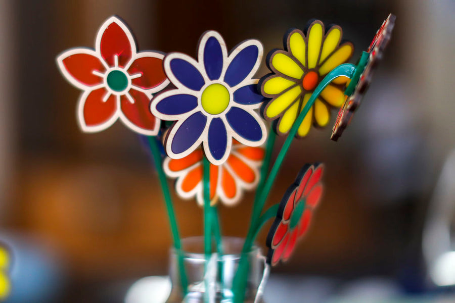 Laser cut Acrylic and Wood Inlay Flowers